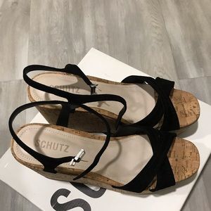 Schutz Bellina Black Suede Wedge Sandal